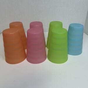 Tupperware 16 oz Plastic Tumblers Glasses 3515 Lot of 7 stackable Vintage 5.25"